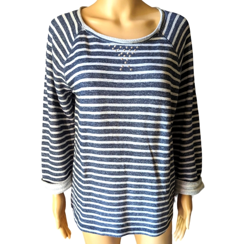 "JNY" James New York gray Thick Cotton Striped with roll up Long sleeves.